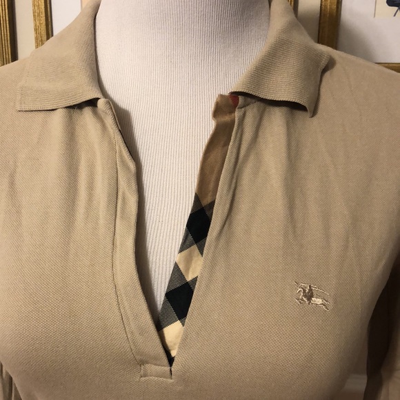 Burberry tan/khaki v-neck polo Sz Small - Picture 2 of 7